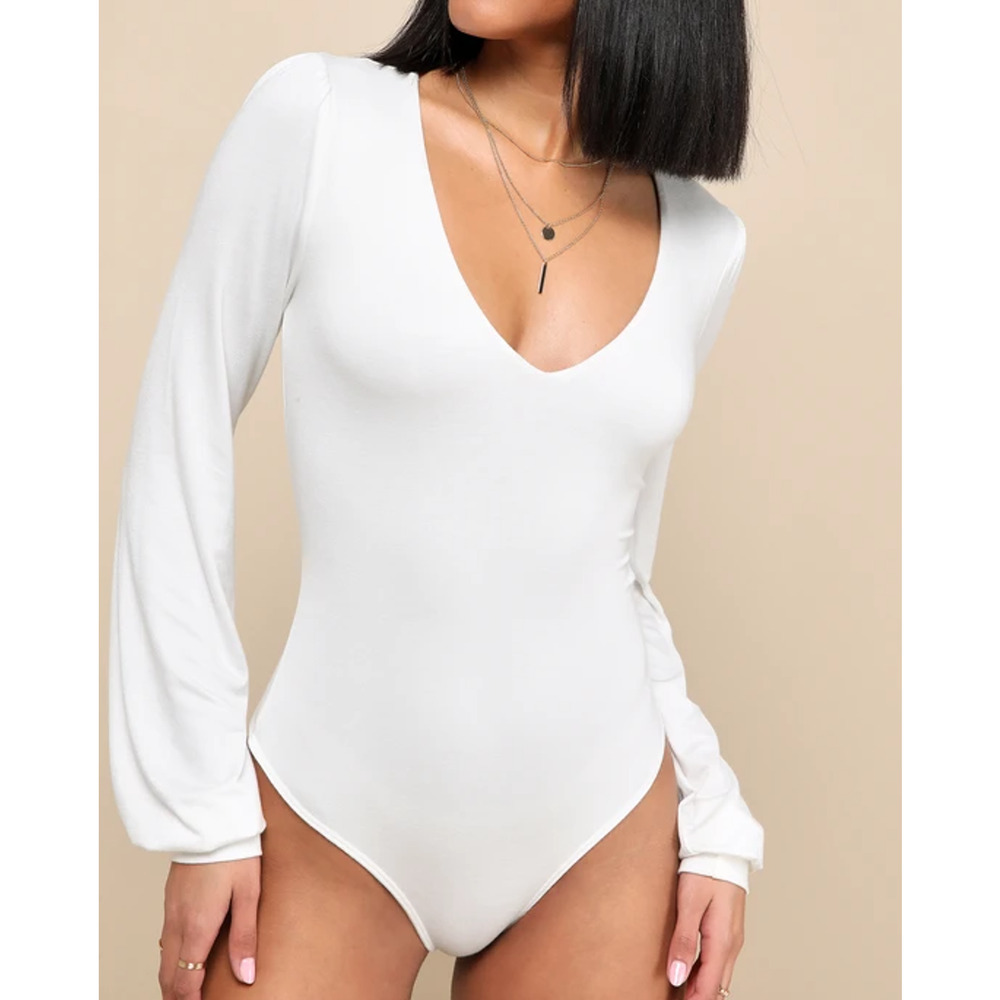 Elegant White Long Sleeve Bodysuit